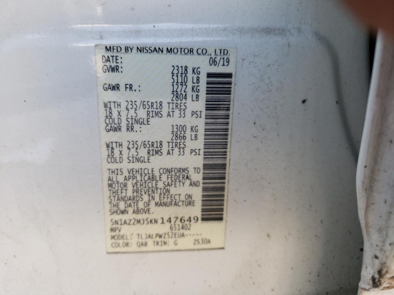 Photo 12 VIN: 5N1AZ2MJ5KN147649 - NISSAN MURANO 