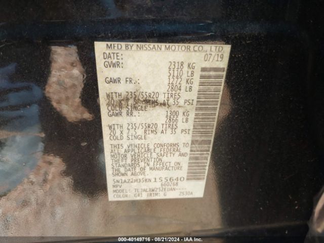 Photo 8 VIN: 5N1AZ2MJ5KN155640 - NISSAN MURANO 