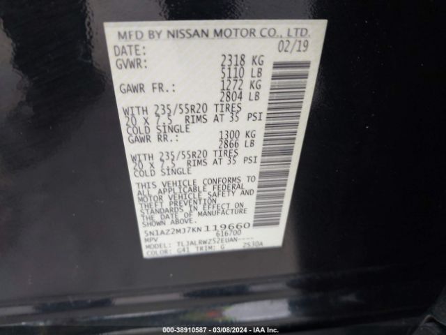 Photo 8 VIN: 5N1AZ2MJ7KN119660 - NISSAN MURANO 