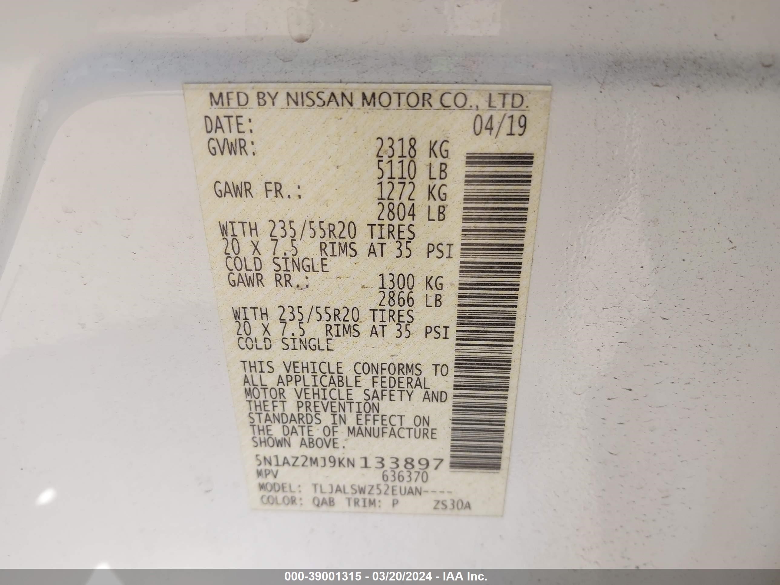 Photo 8 VIN: 5N1AZ2MJ9KN133897 - NISSAN MURANO 