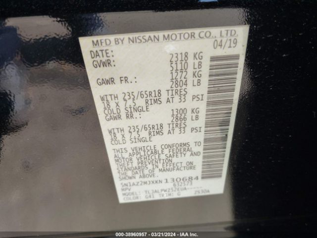 Photo 8 VIN: 5N1AZ2MJXKN130684 - NISSAN MURANO 