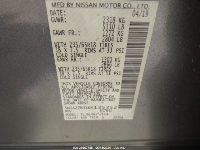 Photo 8 VIN: 5N1AZ2MJXKN135352 - NISSAN MURANO 