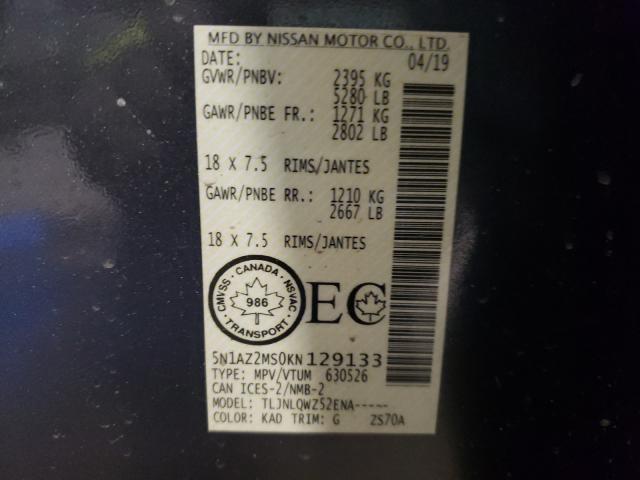 Photo 9 VIN: 5N1AZ2MS0KN129133 - NISSAN MURANO S 