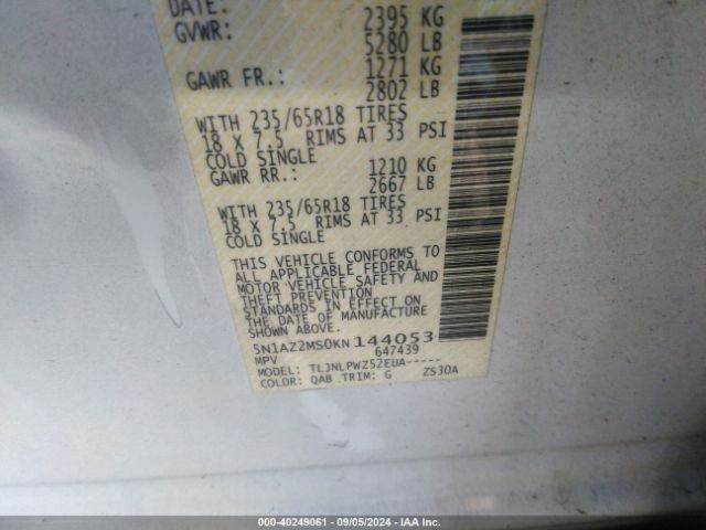 Photo 8 VIN: 5N1AZ2MS0KN144053 - NISSAN MURANO 