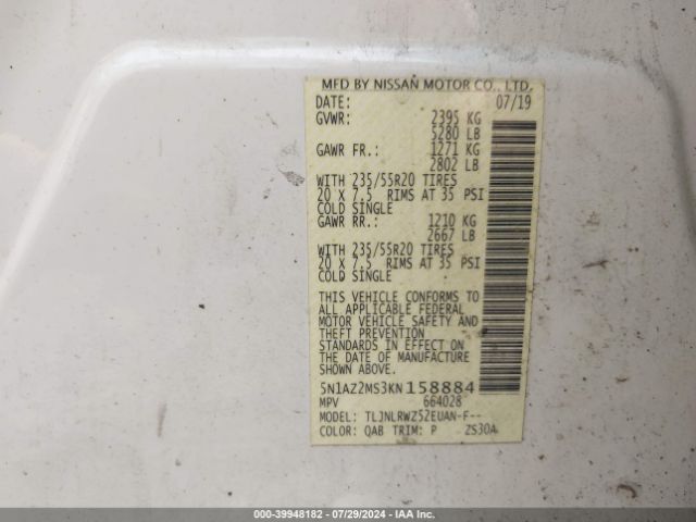 Photo 8 VIN: 5N1AZ2MS3KN158884 - NISSAN MURANO 