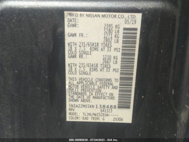 Photo 8 VIN: 5N1AZ2MS5KN138488 - NISSAN MURANO 