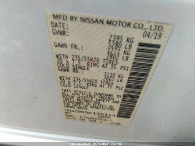 Photo 8 VIN: 5N1AZ2MS7KN136354 - NISSAN MURANO 