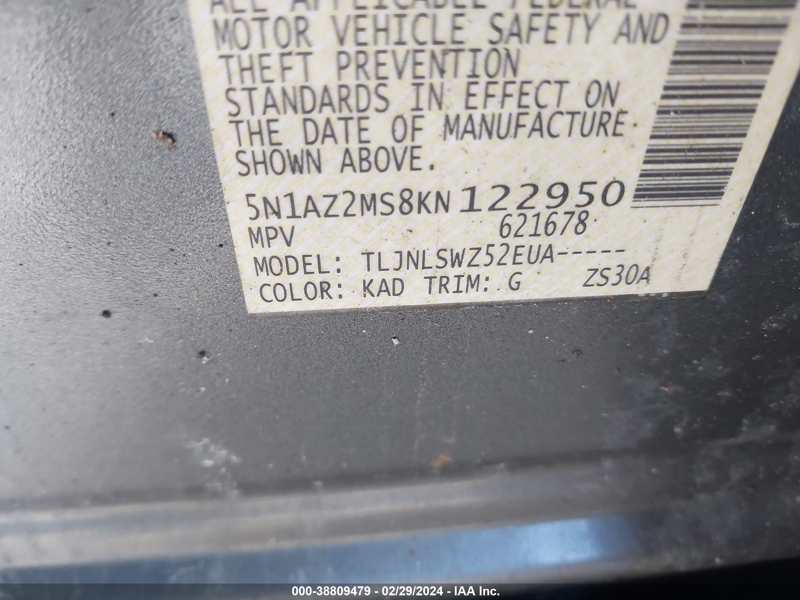 Photo 8 VIN: 5N1AZ2MS8KN122950 - NISSAN MURANO 