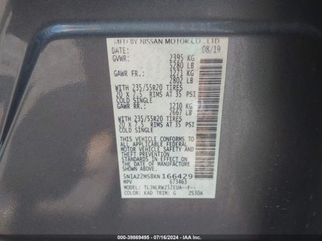 Photo 8 VIN: 5N1AZ2MS8KN166429 - NISSAN MURANO 