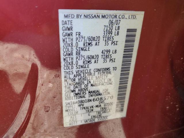 Photo 12 VIN: 5N1BA08D18N608570 - NISSAN ARMADA SE 