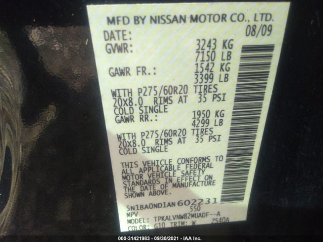 Photo 8 VIN: 5N1BA0ND1AN602231 - NISSAN ARMADA 