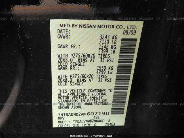 Photo 8 VIN: 5N1BA0ND2AN602190 - NISSAN ARMADA 