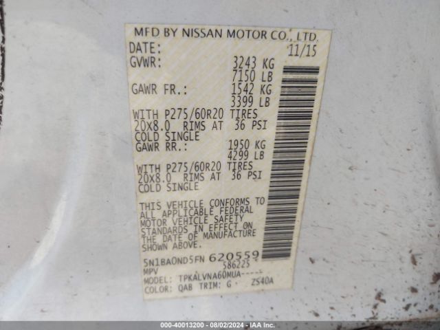 Photo 8 VIN: 5N1BA0ND5FN620559 - NISSAN ARMADA 