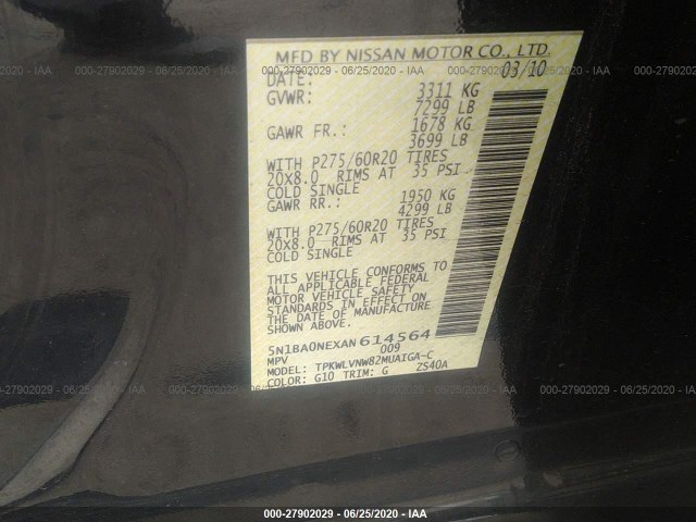 Photo 8 VIN: 5N1BA0NEXAN614564 - NISSAN ARMADA 