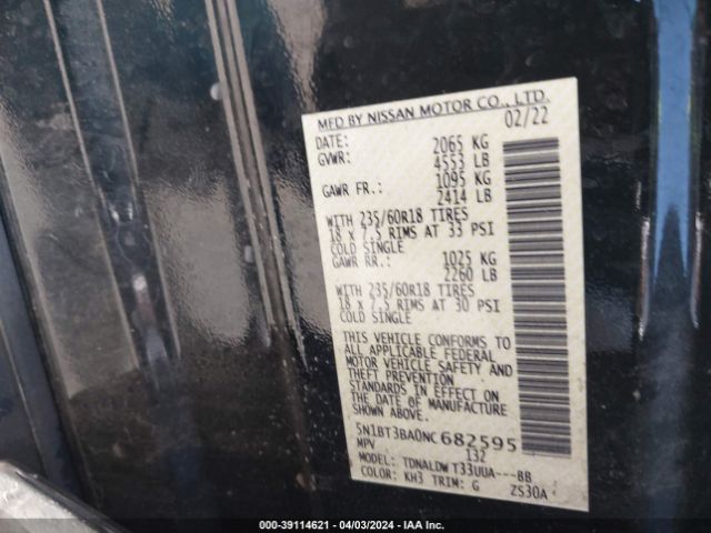 Photo 8 VIN: 5N1BT3BA0NC682595 - NISSAN ROGUE 