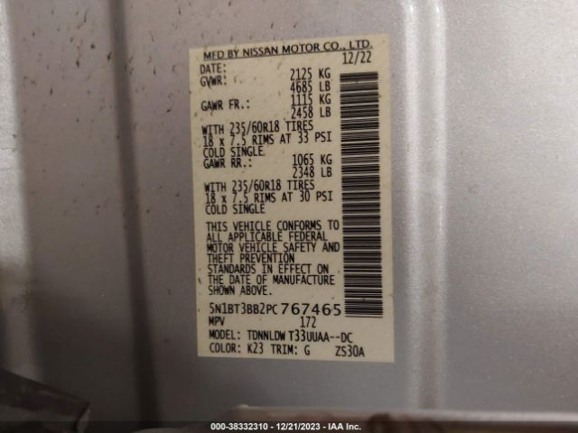 Photo 8 VIN: 5N1BT3BB2PC767465 - NISSAN ROGUE 