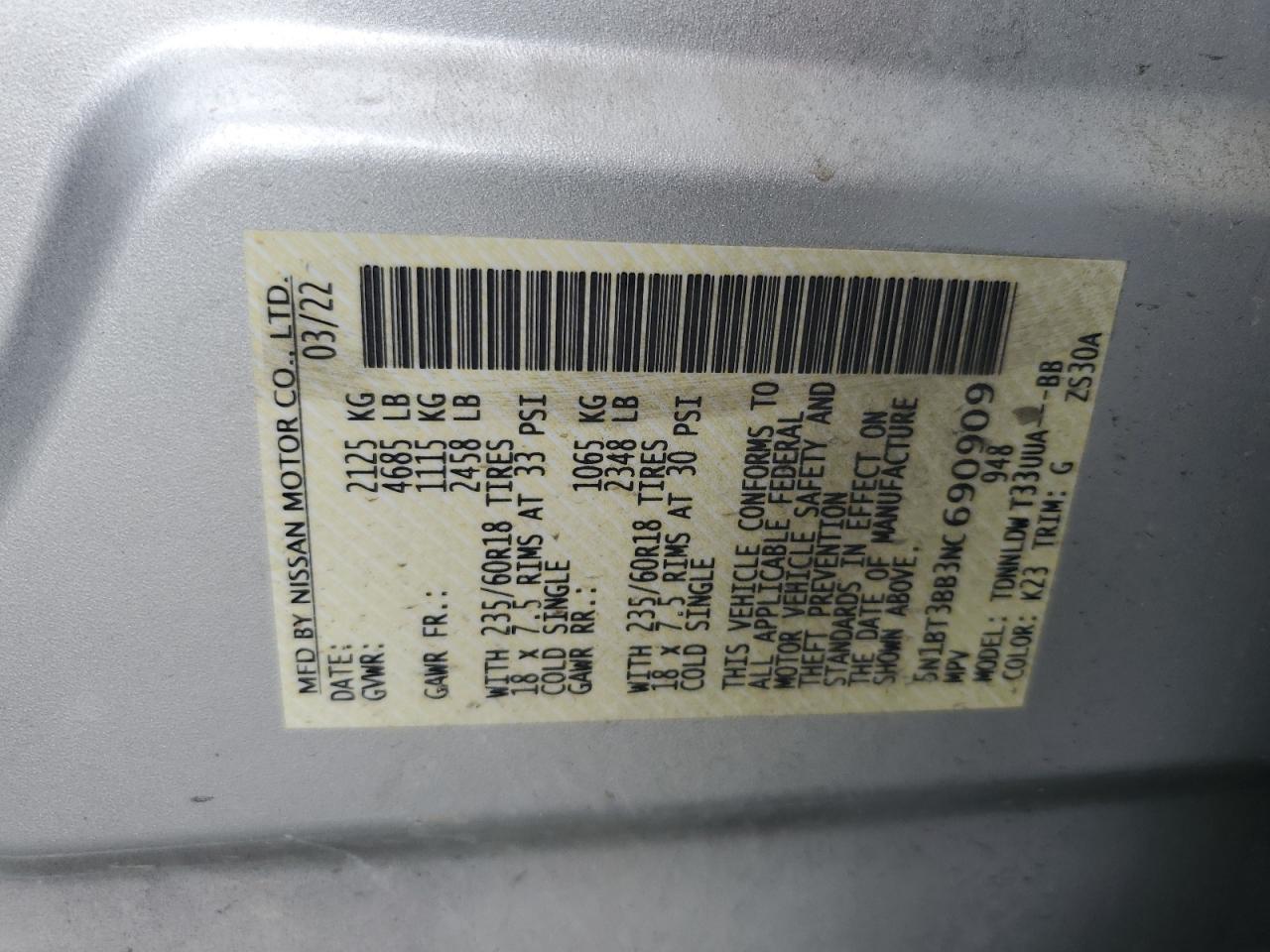 Photo 12 VIN: 5N1BT3BB3NC690909 - NISSAN ROGUE 