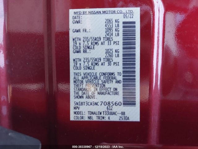 Photo 8 VIN: 5N1BT3CA5NC708560 - NISSAN ROGUE 