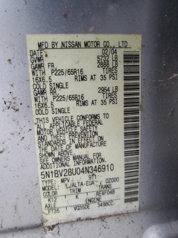 Photo 12 VIN: 5N1BV28U04N346910 - NISSAN QUEST 