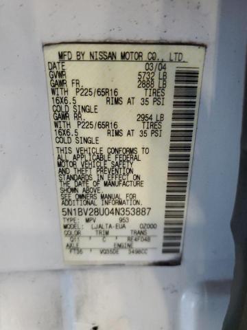 Photo 12 VIN: 5N1BV28U04N353887 - NISSAN QUEST S 