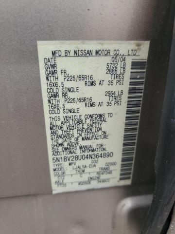 Photo 12 VIN: 5N1BV28U04N364890 - NISSAN QUEST 