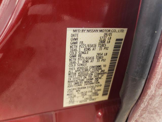 Photo 12 VIN: 5N1BV28U06N106209 - NISSAN QUEST S 