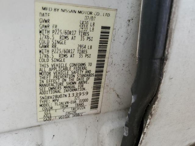 Photo 12 VIN: 5N1BV28U07N133959 - NISSAN QUEST 