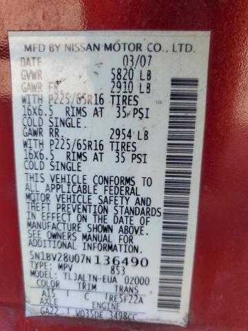 Photo 12 VIN: 5N1BV28U07N136490 - NISSAN QUEST 