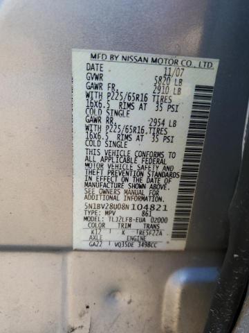 Photo 12 VIN: 5N1BV28U08N104821 - NISSAN QUEST S 