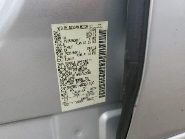 Photo 12 VIN: 5N1BV28U14N351680 - NISSAN QUEST S 