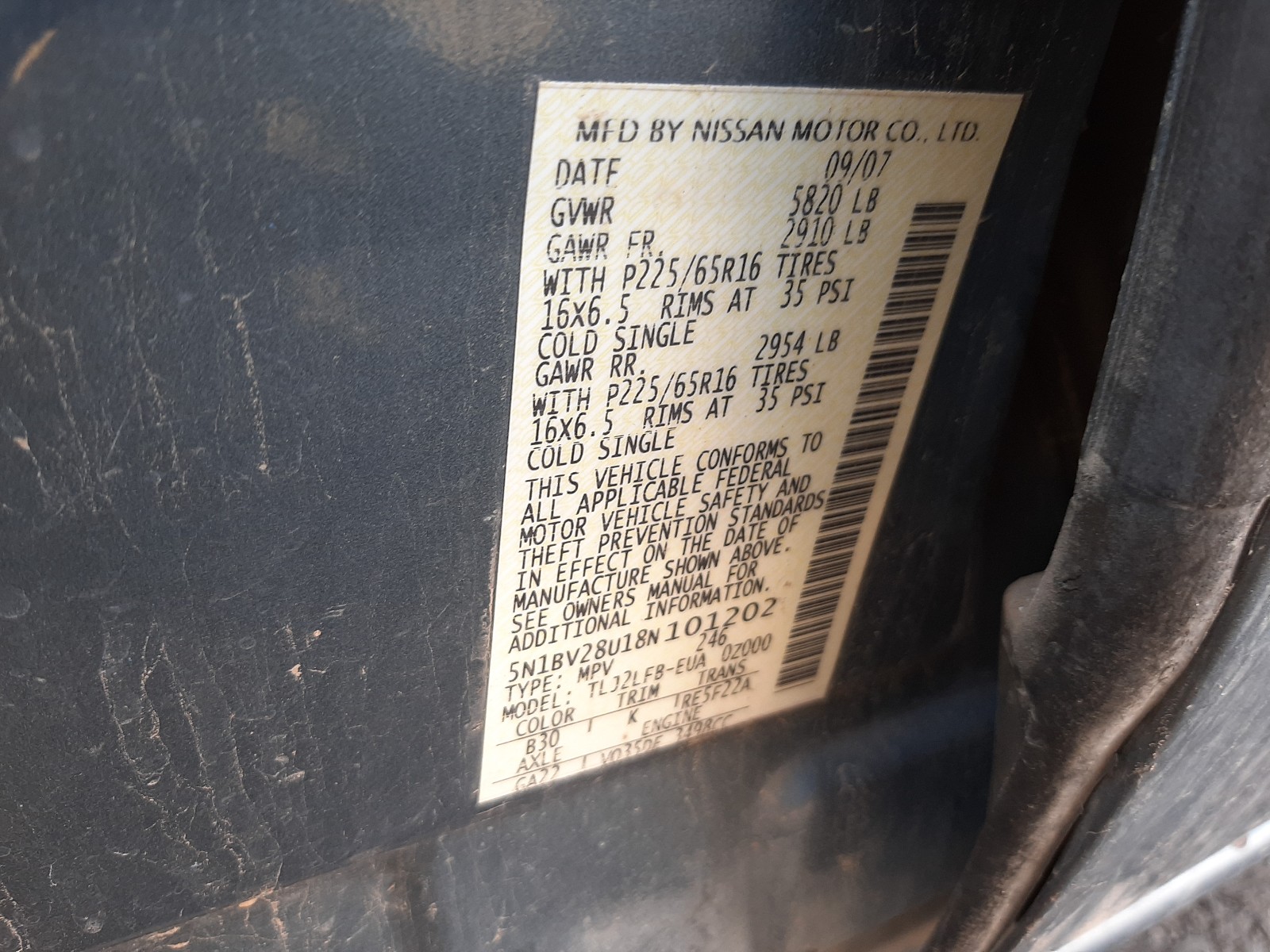 Photo 9 VIN: 5N1BV28U18N101202 - NISSAN QUEST S 