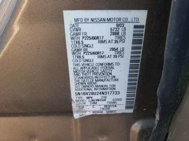 Photo 12 VIN: 5N1BV28U24N317733 - NISSAN QUEST S 