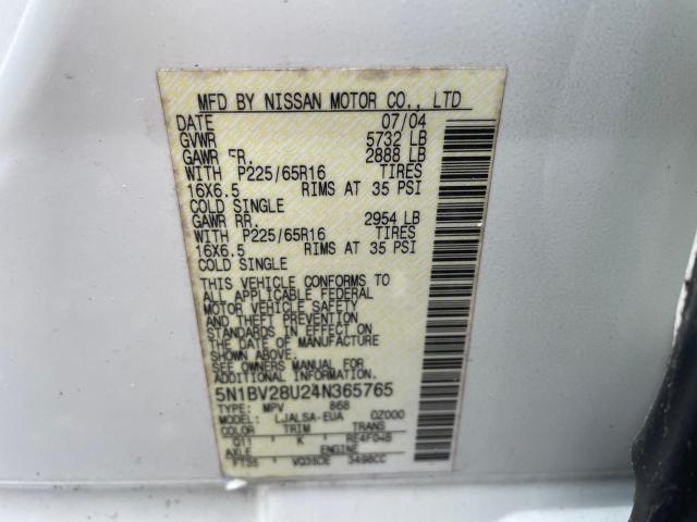 Photo 9 VIN: 5N1BV28U24N365765 - NISSAN QUEST 