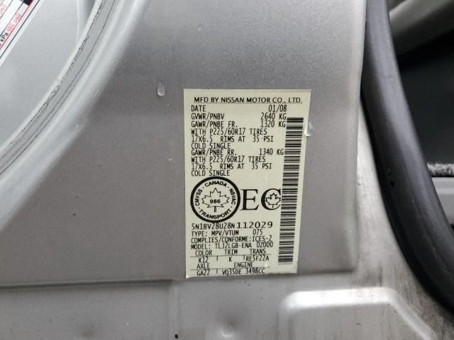 Photo 12 VIN: 5N1BV28U28N112029 - NISSAN QUEST 