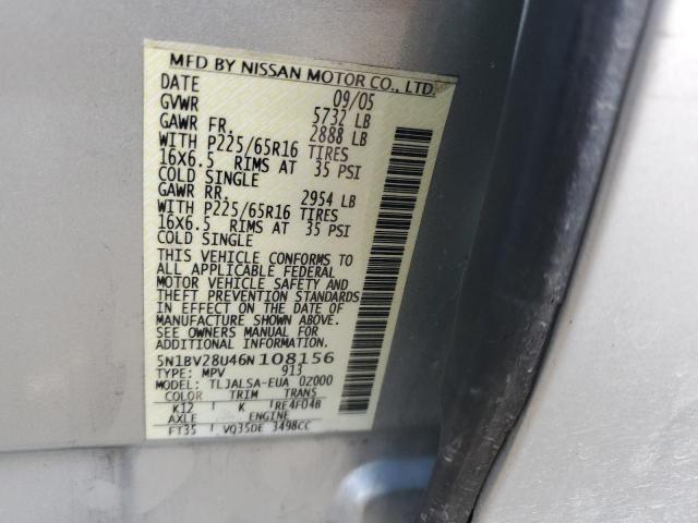 Photo 13 VIN: 5N1BV28U46N108156 - NISSAN QUEST 