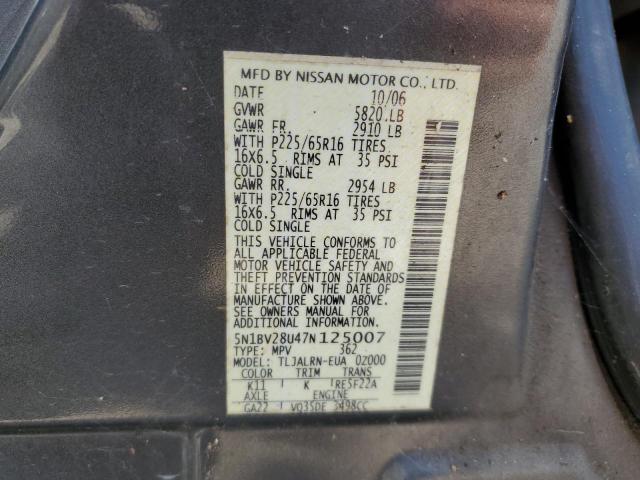 Photo 12 VIN: 5N1BV28U47N125007 - NISSAN QUEST S 