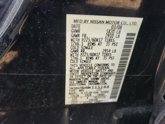 Photo 12 VIN: 5N1BV28U48N115188 - NISSAN QUEST 