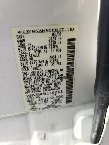 Photo 12 VIN: 5N1BV28U48N116261 - NISSAN QUEST S 