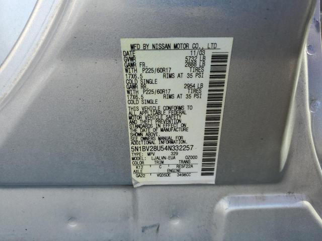 Photo 11 VIN: 5N1BV28U54N332257 - NISSAN QUEST S 