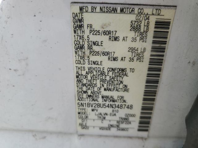 Photo 12 VIN: 5N1BV28U54N348748 - NISSAN QUEST S 