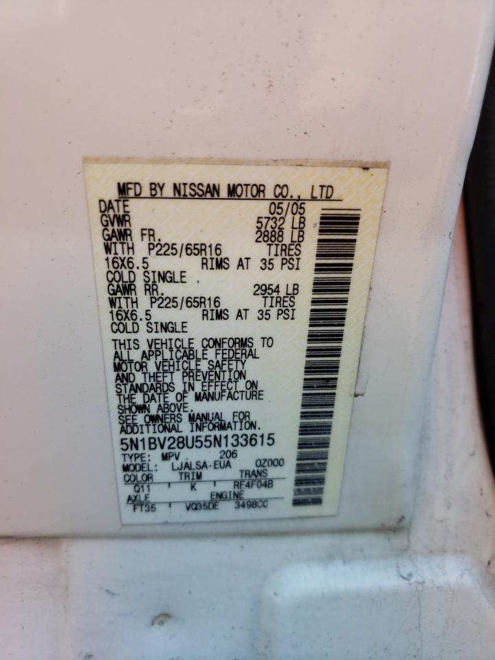 Photo 12 VIN: 5N1BV28U55N133615 - NISSAN QUEST 