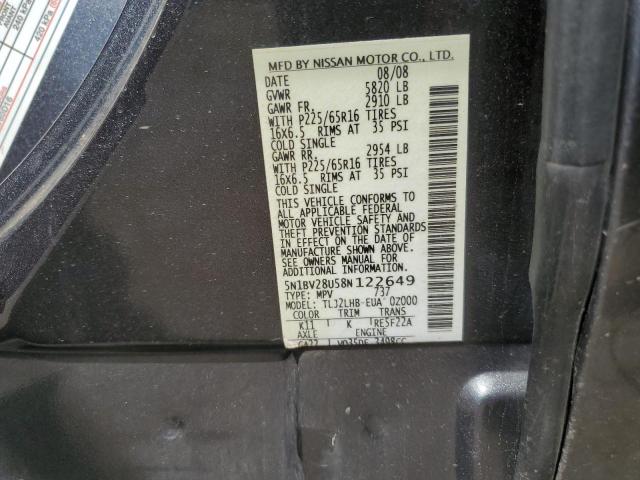 Photo 12 VIN: 5N1BV28U58N122649 - NISSAN QUEST 