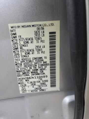 Photo 12 VIN: 5N1BV28U67N110489 - NISSAN QUEST 