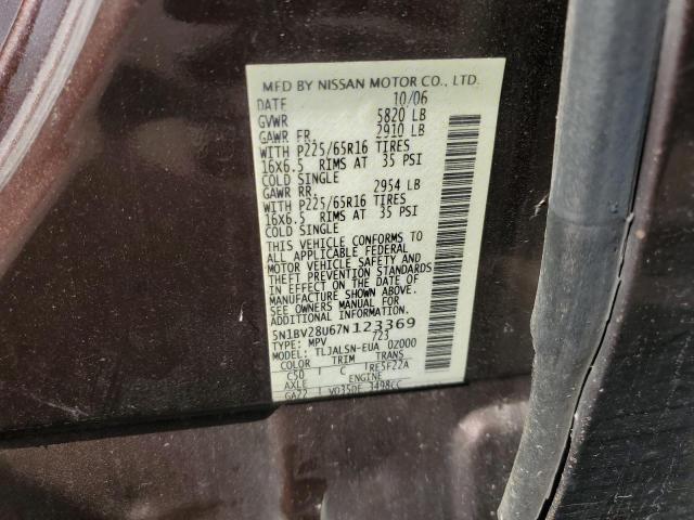 Photo 12 VIN: 5N1BV28U67N123369 - NISSAN QUEST S 