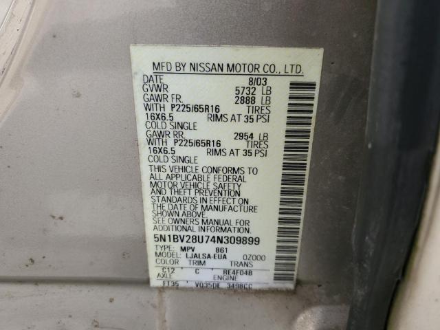 Photo 12 VIN: 5N1BV28U74N309899 - NISSAN QUEST 