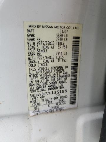 Photo 12 VIN: 5N1BV28U77N135188 - NISSAN QUEST S 