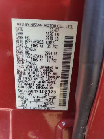 Photo 12 VIN: 5N1BV28U78N108378 - NISSAN QUEST 