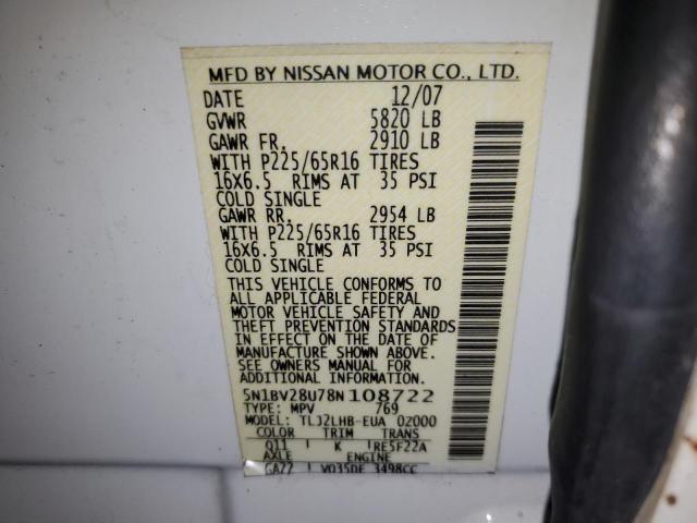 Photo 12 VIN: 5N1BV28U78N108722 - NISSAN QUEST 