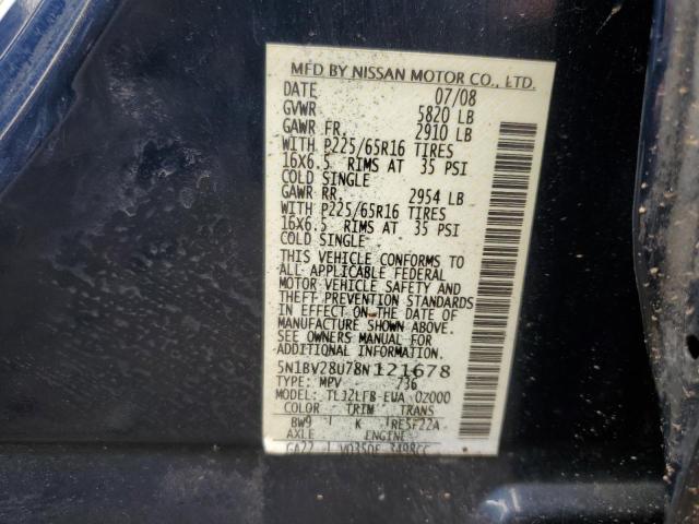 Photo 13 VIN: 5N1BV28U78N121678 - NISSAN QUEST S 