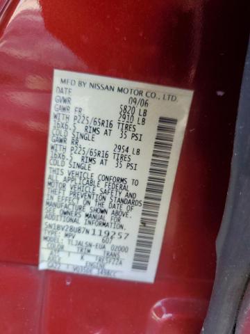 Photo 12 VIN: 5N1BV28U87N119257 - NISSAN QUEST S 